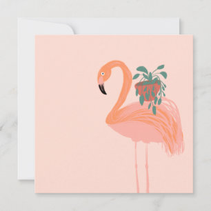 Carte Flamant rose tropical avec main Plante pointillée 