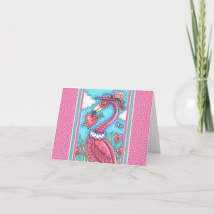 Carte FLAMANT ROSE VALENTINE COEURS, OISEAU D'AMOUR Vier