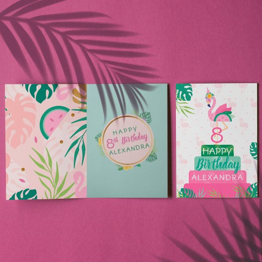 Carte Flamant rose & Watermelon Tropical Birthday 