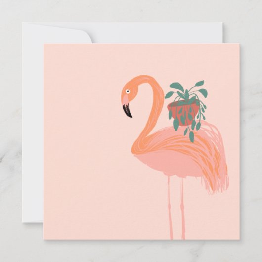 Carte Flamant Tropical avec Plante en Pot Dessiné à la M (Devant)