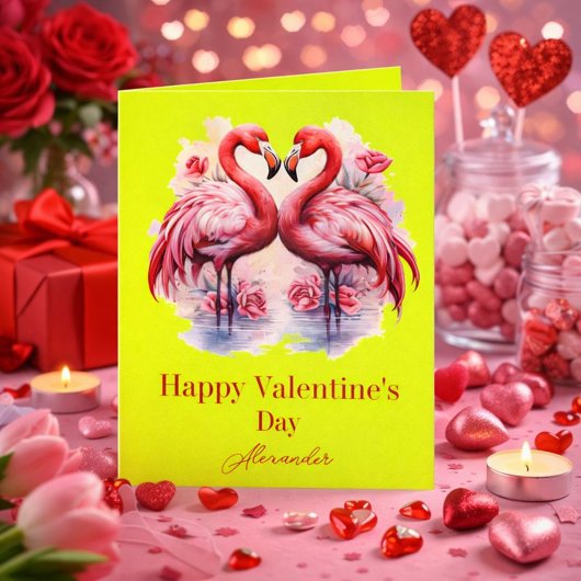 Carte Flamants Rose Néon Saint-Valentin