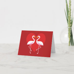 Carte Flamants roses blancs mignons avec cœur rouge   Aj