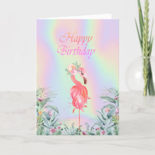Carte Flamants Roses Fleurs Anniversaire Holographique