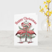 Carte Flamants roses Joyeux Noël été (Fleur jaune)