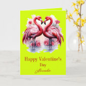 Carte Flamants roses Neon Color Saint Valentin (Fleur jaune)