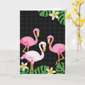 Carte Flamants roses rose tropicale sur Pois (Fleur jaune)