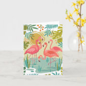 CARTE FLAMANTS ROSES SE TENANT ENSEMBLE (Fleur jaune)