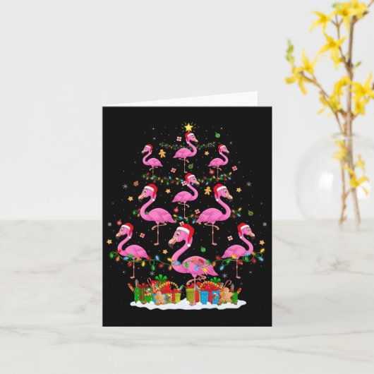 Carte Flamingo Christmas Tree Lights Santa Hat Nk Flamin (Fleur jaune)