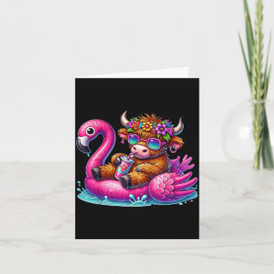 Carte Flamingo de vache highlandée flotte été plage Hawa