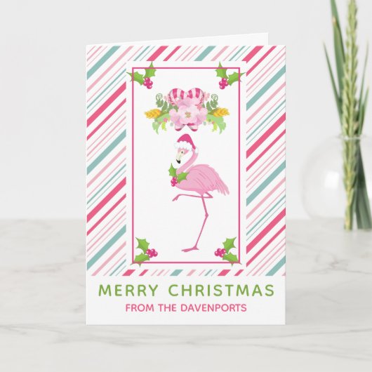Carte Flamingo Rose Noël Tropical (Devant)