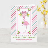 Carte Flamingo Rose Noël Tropical (Fleur jaune)