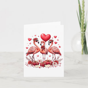 Carte Flamingo Rose Saint-Valentin Animal Coeur Joyeux V