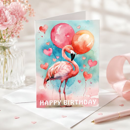 Carte Flamingo Tropical Joyeux Anniversaire