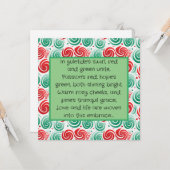 Carte Flamme de Noël rouge, vert et blanc (Devant/Arrière en situation)