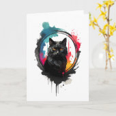 Carte Flamme noire Chat noir en couleur éclat blanc (Fleur jaune)