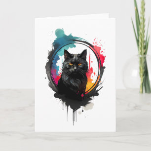 Carte Flamme noire Chat noir en couleur éclat blanc