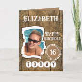 Carte Flamme rustique bois brun blanc 16e anniversaire (Devant)