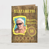 Carte Flamme rustique bois brun jaune 18e anniversaire (Devant)