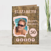 Carte Flamme rustique bois brun rose 50e anniversaire (Devant)