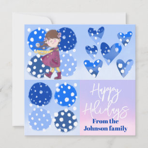 Carte Flammes de neige d'hiver fille mignonne Noël