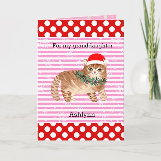 Carte Flammes de neige rose rouge Kitty Chat Noël (Devant)