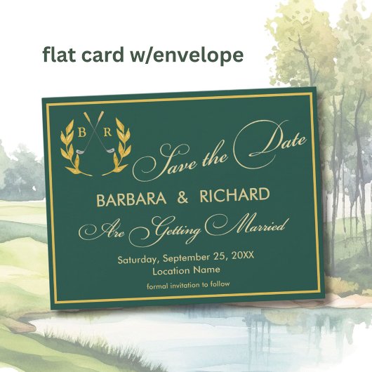Carte FLAT CARD Golf Monogram Wedding Save the Date