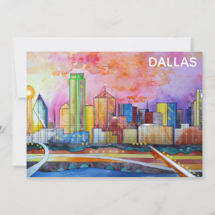 Carte Flat Dallas Texas Watercolor City Skyline