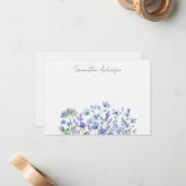 Carte Flat Personnalisée Fleur sauvage Bleu (Devant/Arrière en situation)
