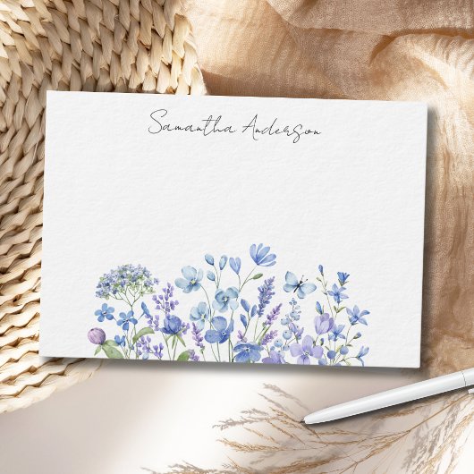 Carte Flat Personnalisée Fleur sauvage Bleu