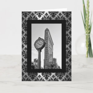 Carte Flatiron Building et horloge en noir et blanc 2