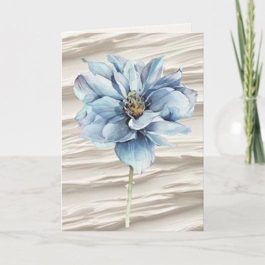 Carte Fleur Bleue D'Anniversaire Sur Abstrait D'Ivoire (Devant)