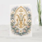 Carte Fleur bleue monogramme marian scriptures catholiqu (Devant)