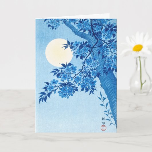 Carte Fleur Cerise Lune Nuit Ohara Koson Bleu (Petite plante)