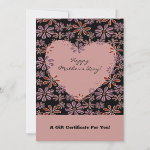 Carte Fleur Cœur Bonne Fête des Mères Certificat-Cadeau