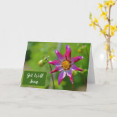 Carte Fleur Dahlia rose et violet se portent bien bientô (Fleur jaune)