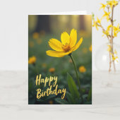 Carte Fleur d'Anniversaire Dorée (Fleur jaune)