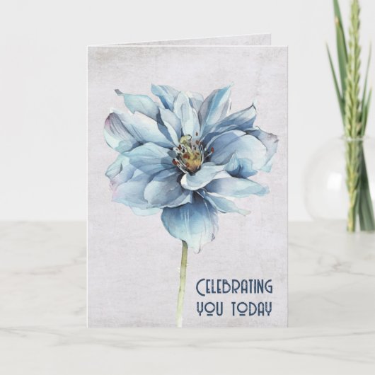 Carte Fleur d'aquarelle bleue Anniversaire (Devant)