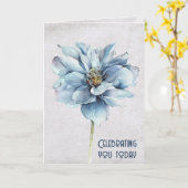 Carte Fleur d'aquarelle bleue Anniversaire (Fleur jaune)