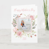 Carte Fleur d'aquarelle rose avec photo Fête des Mères (Devant)
