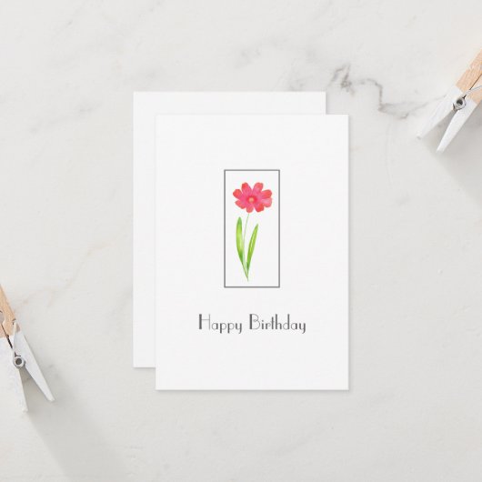 Carte Fleur d'aquarelle rouge rose (Devant/Arrière en situation)