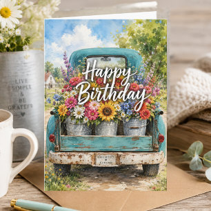 Carte Fleur de campagne rustique Joyeux anniversaire d'é