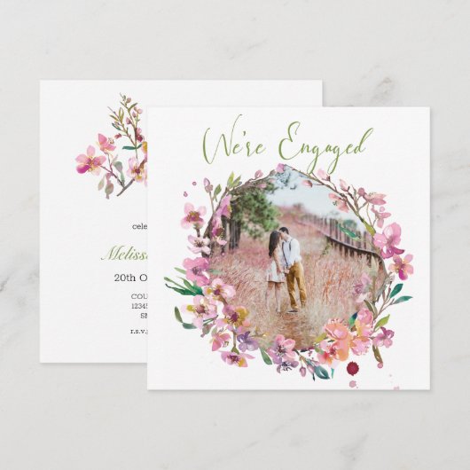 Carte Fleur de cerisier rose Ajouter Fiançailles photo (Devant / Derrière)