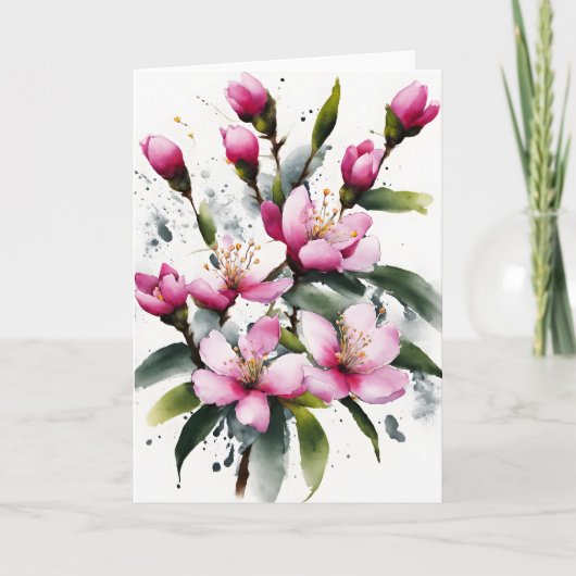 Carte Fleur de cire - Fleurs aquarelle (Devant)