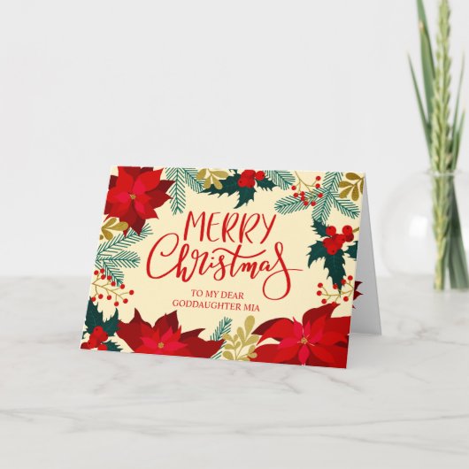 Carte Fleur de filleule et joyeux Noël de houx (Devant)