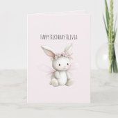 Carte Fleur de Lapin Blanc Rose Blush Anniversaire (Devant)