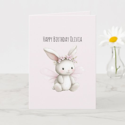 Carte Fleur de Lapin Blanc Rose Blush Anniversaire (Petite plante)