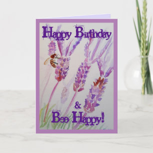 Carte Fleur de lavande et aquarelle d'abeille Anniversai