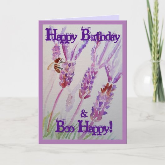 Carte Fleur de lavande et aquarelle d'abeille Anniversai (Devant)