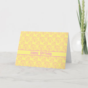 Carte Fleur de ligne rose Motif Jaune Joyeux anniversair