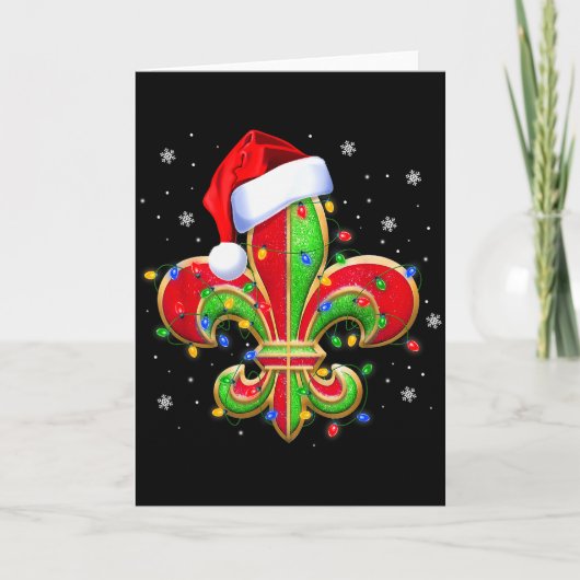 Carte Fleur De Lis Christmas Ornament With Santa Hat Xma (Devant)